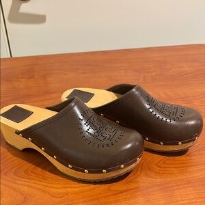 Brown Leather Tory Burch Clogs